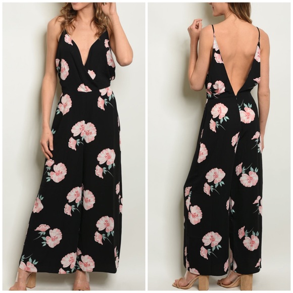 Pants - CLEARANCE ‼️BLACK FLORAL - JUMPSUIT